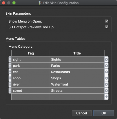 Tag table in Edit Skin Configurations