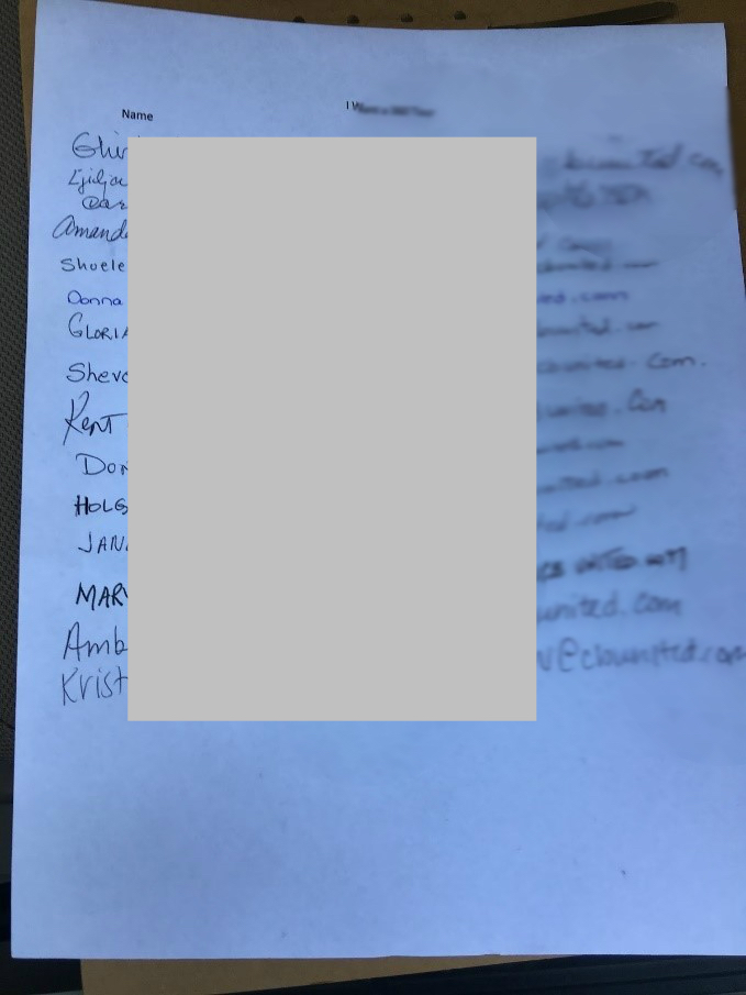 The signup sheet (redacted)