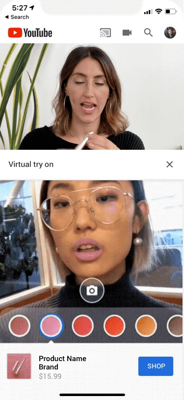 YouTube virtual makeup demo
