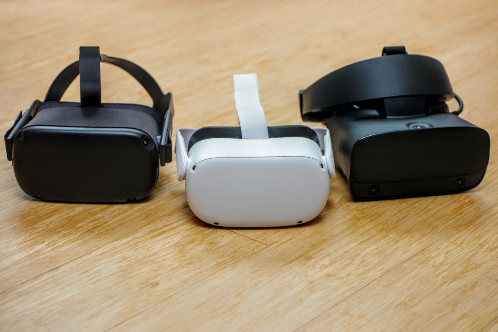 From left to right: Oculus Quest, Quest 2 and Rift S