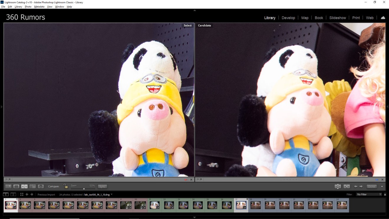 Left: Obsidian Pro has no noticeable fringing.  Right: GH5 with Samyang has some red fringing on the Panda.  Both images pushed +2EV in post processing.