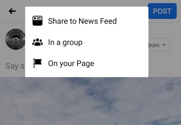 Tap on the drop down box on top to choose where to share your 360 photo