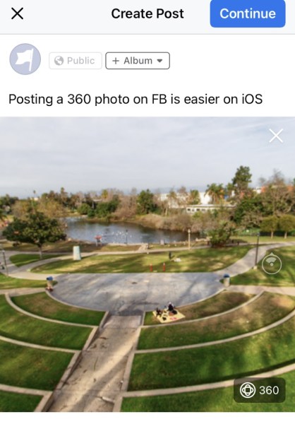 On iOS, posting a 360 photo on Facebook is easier.