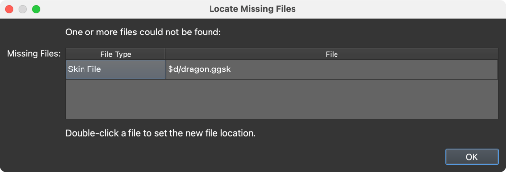 A screenshot of the Locate Missing Files window in Object2VR beta 2. 